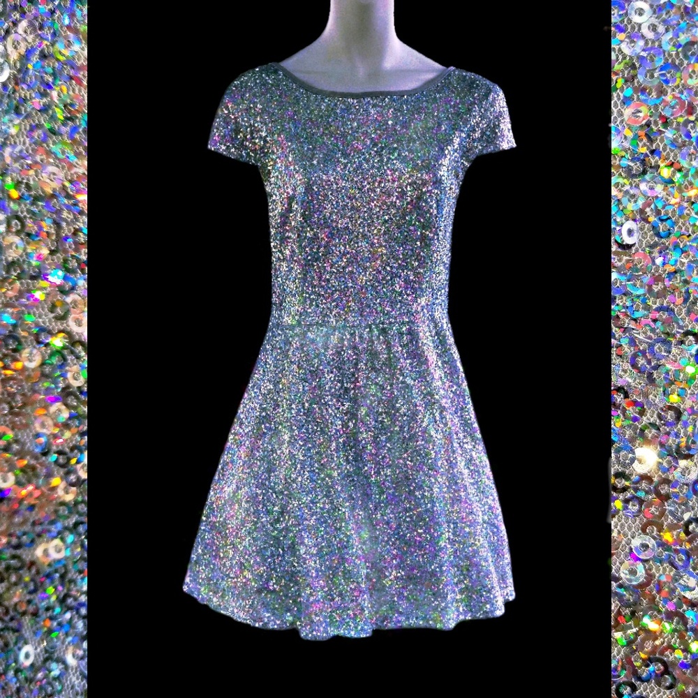 Silver Sequin Fit n' Flare Skater Party Dress